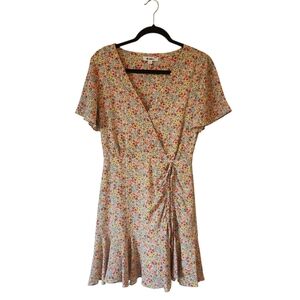 BB Dakota Women's Flower On Orange/Yellow Ditsy Floral Wrap Sundress Size 4